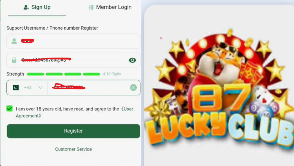 87 lucky club login